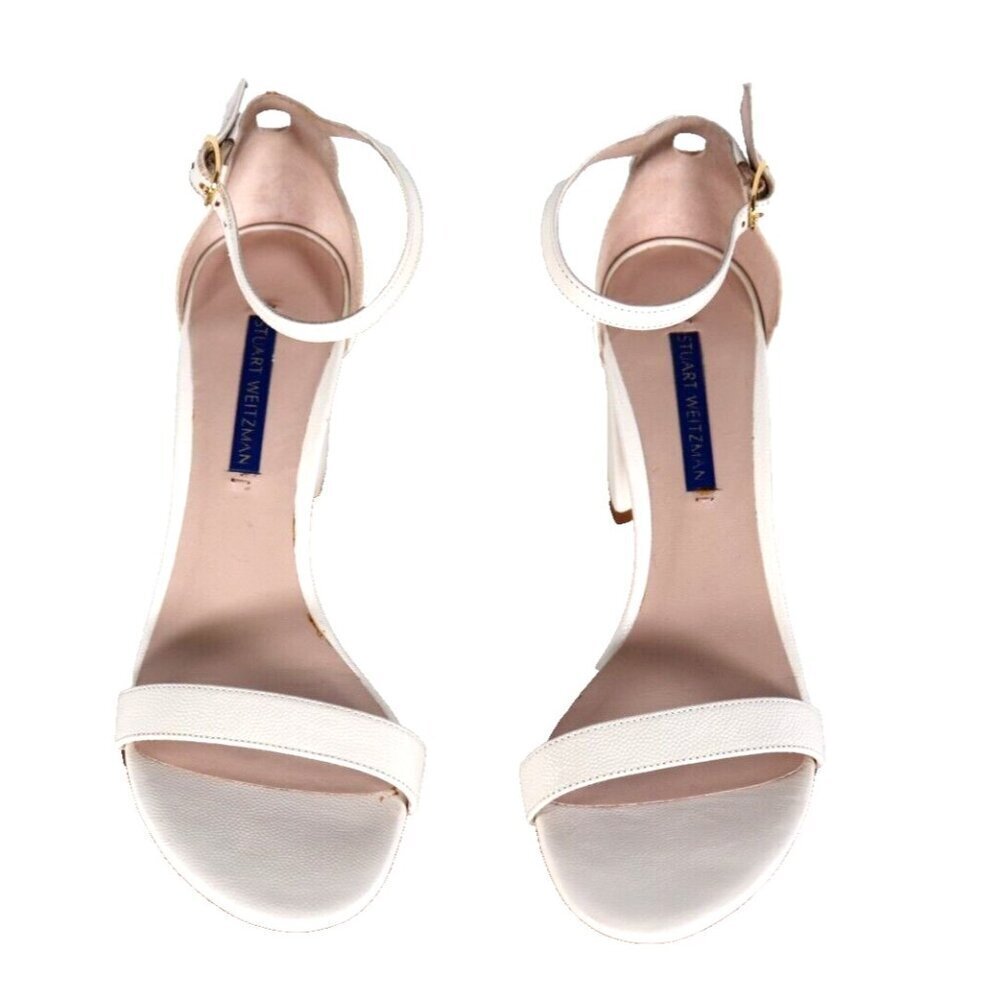 Stuart Weitzman Womens US7 White Nearlynude Patent Leather Sandals w/Ankle Strap